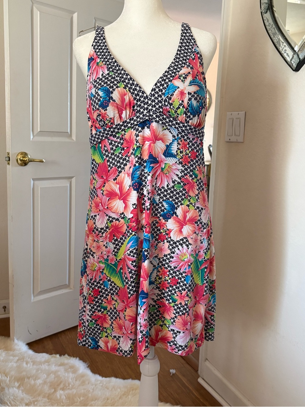 EUC Floral Pink & Blue Swim Suit Coverup/Sundress - Tropical Print
